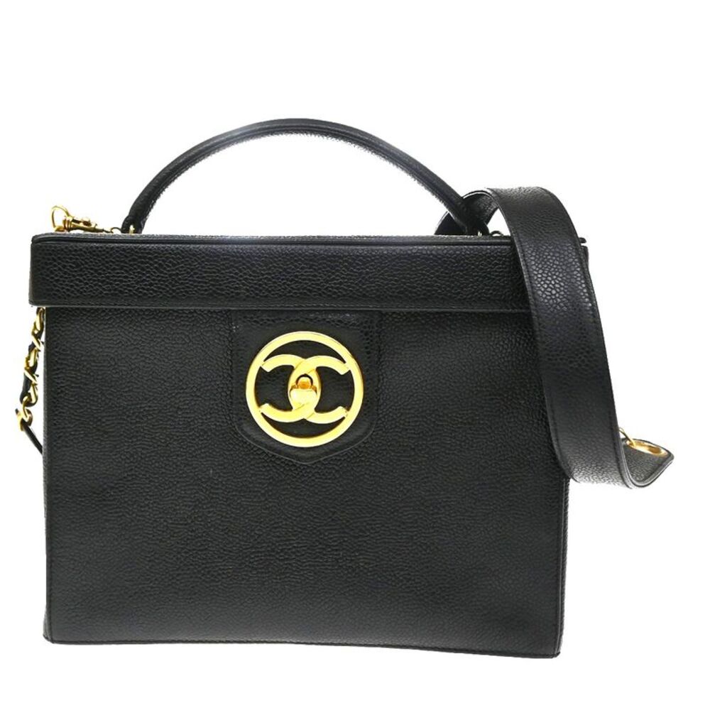 Chanel Vintage Vanity Case Calfskin Black Leather Handbag
